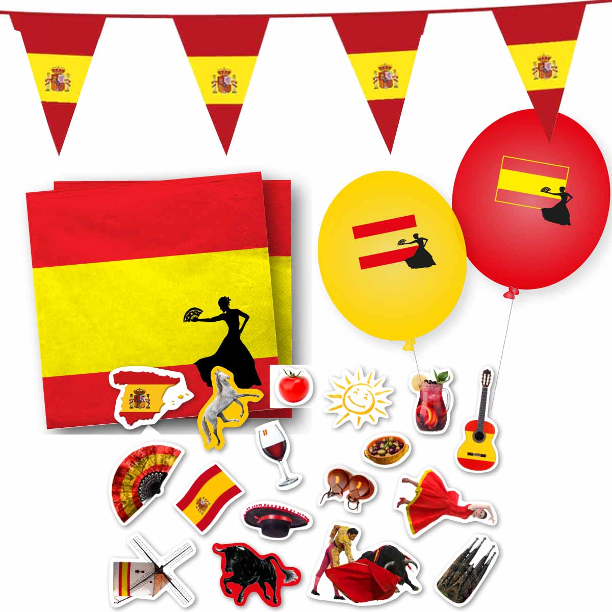 Dekoset Spanien Servietten, Wimpelkette, Konfetti und Ballons