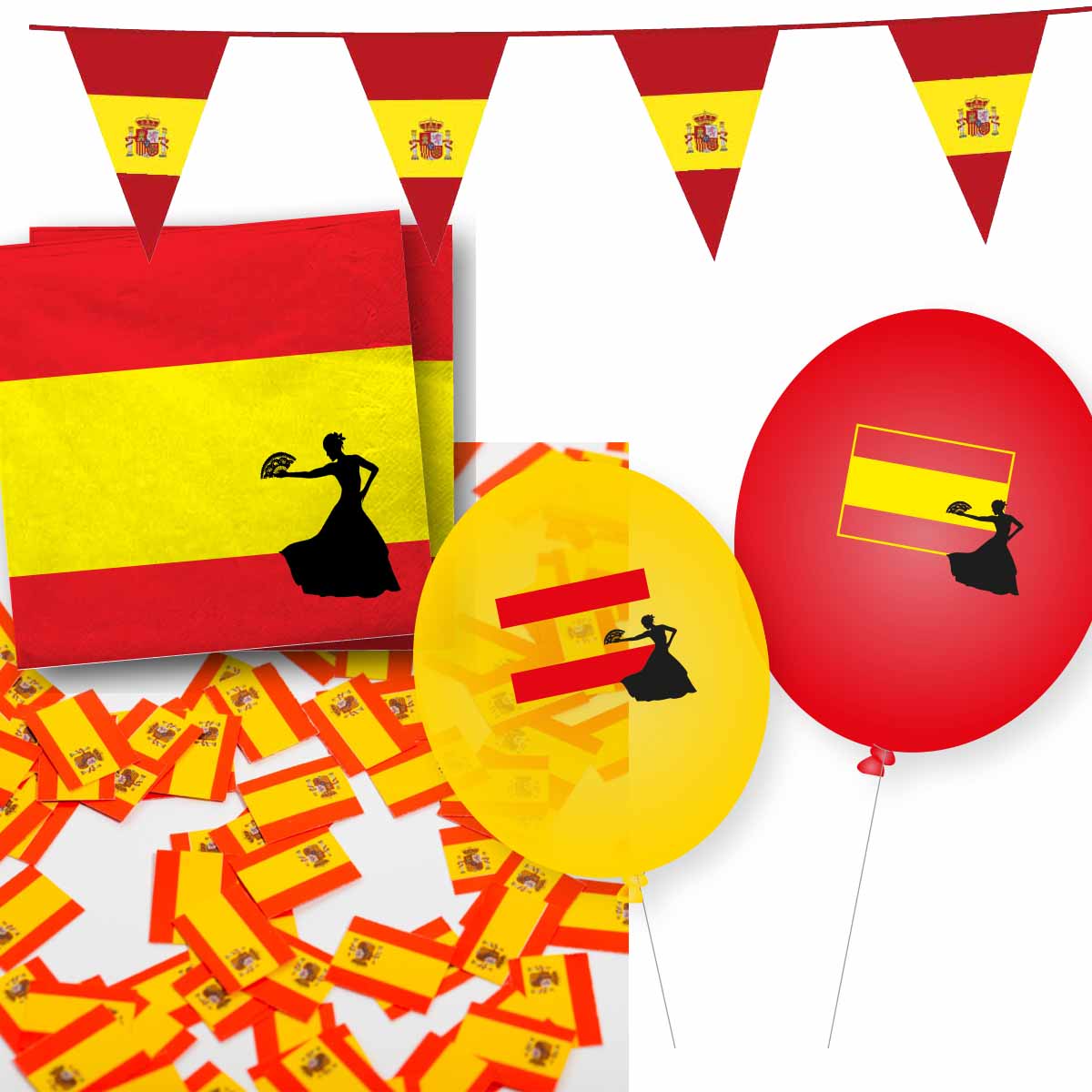 Dekoset Spanien Servietten, Wimpelkette, Konfetti und Ballons