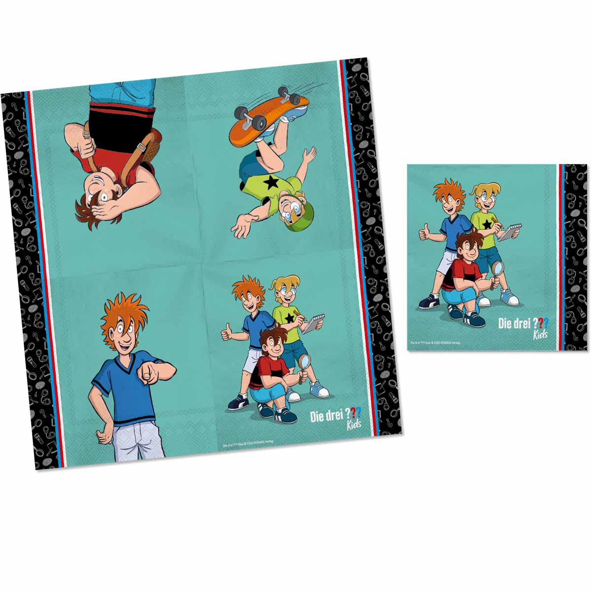 Partyset Die Drei ??? Kids für 10 Kinder mit Fingerabdruck-Sticker
