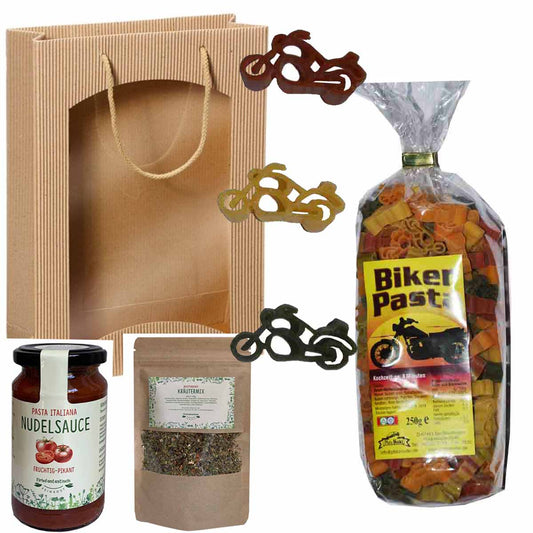 Feinkost-Set Biker Motorrad-Set mit Nudeln, Sauce, Kräutermix