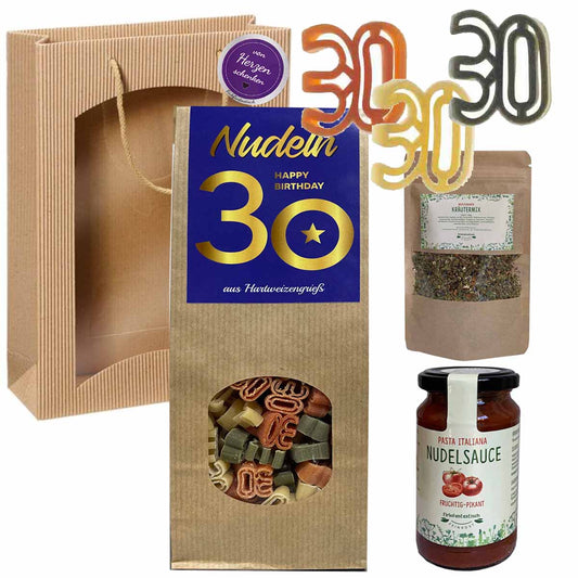 Feinkost-Set 30. Geburtstag mit Nudeln, Sauce, Kräutermix
