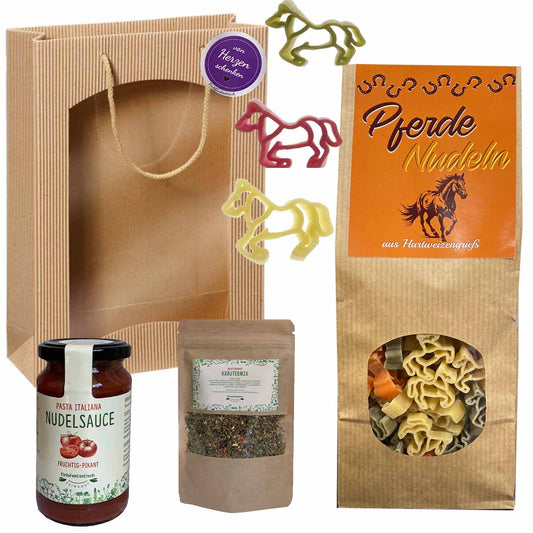 Feinkost-Set Pferde mit Pferde Nudeln, Sauce, Kräutermix