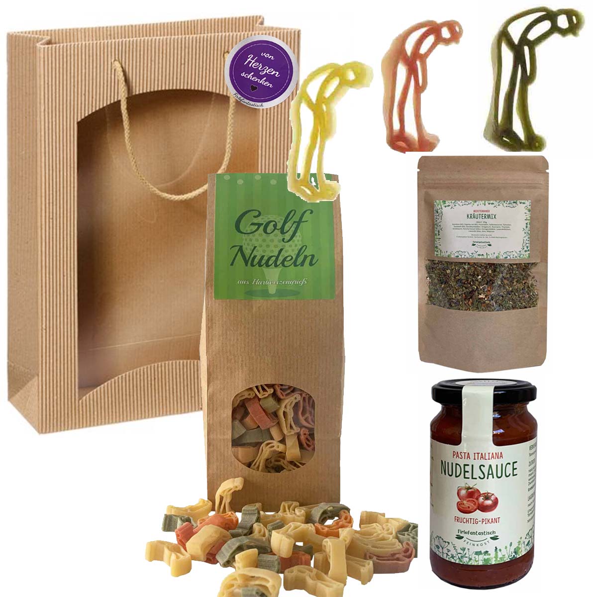 Feinkost-Set Golf in der Geschenktasche mit Nudeln, Sauce und Gewürzen