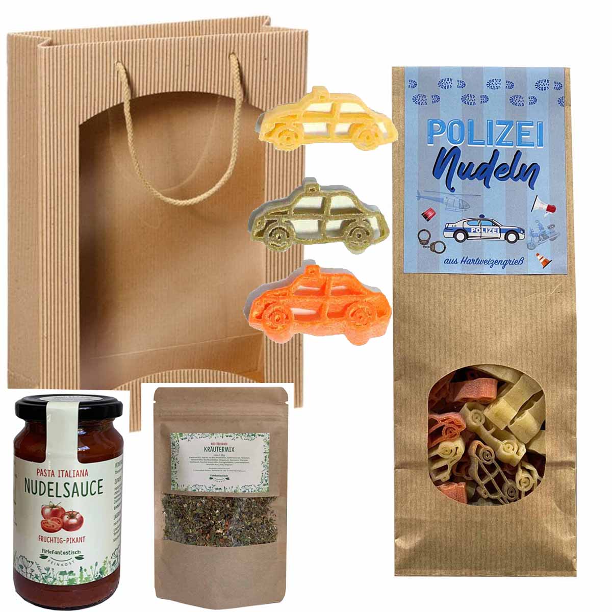 Feinkost-Set Polizei mit Nudeln, Sauce, Kräutermix