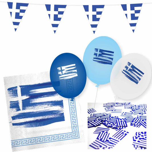 Dekoset Griechenland Servietten, Wimpelkette, Konfetti, Ballons