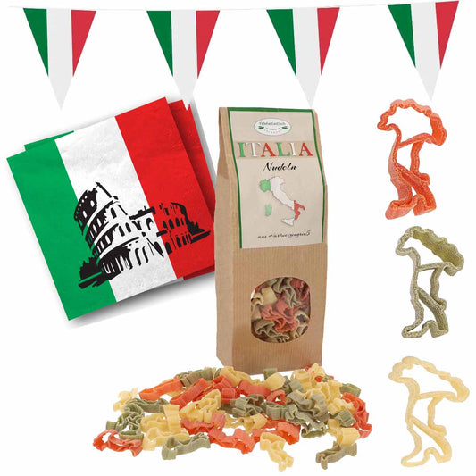 Pasta Italia mit Italien Dekoset - "ITALIEN" Nudeln mit Girlande und Servietten