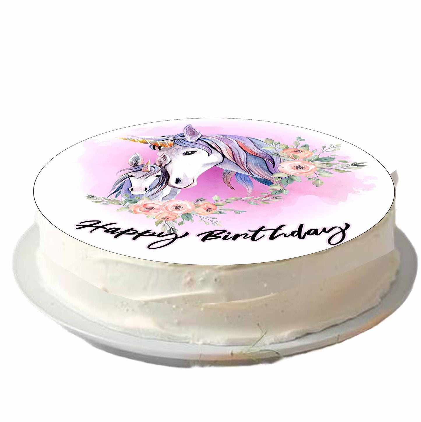 Essbarer Tortenaufleger Einhorn Happy Birthday Oblaten- oder Zuckerpapier
