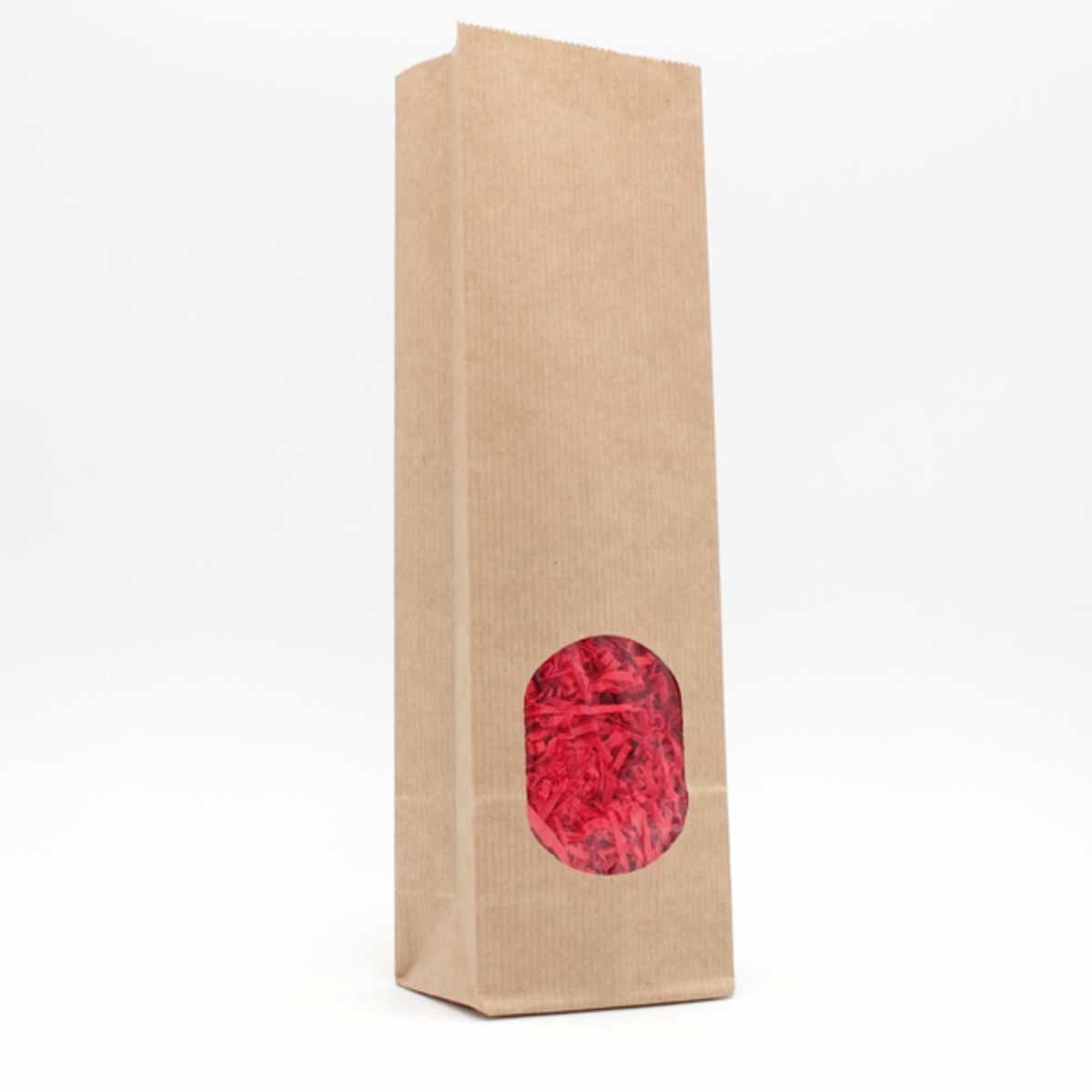 20x Papier-Blockbodenbeutel 105+65x275mm - braun - mit Sichtfenster