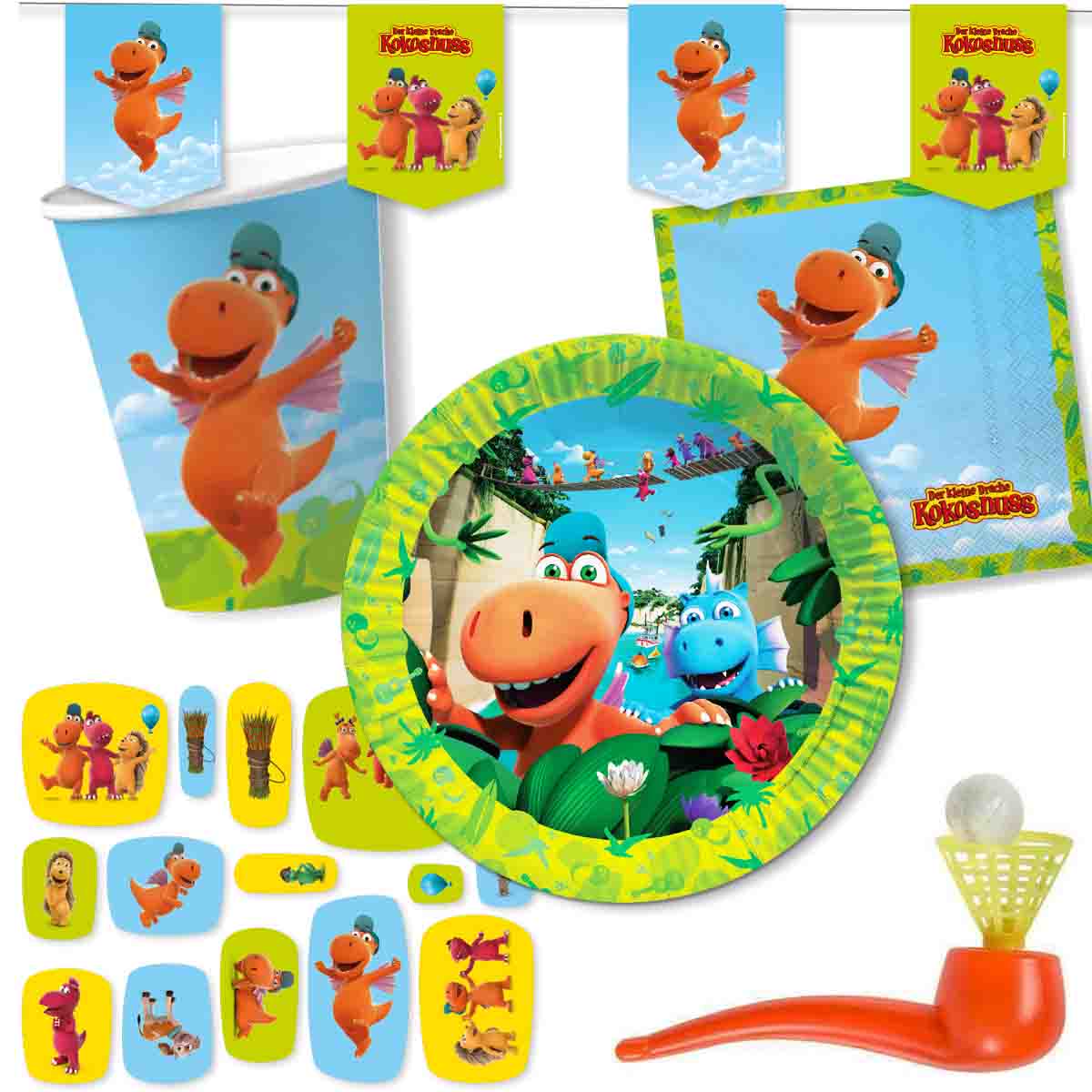 Drache Kokosnuss Partyset mit Mitgebsel