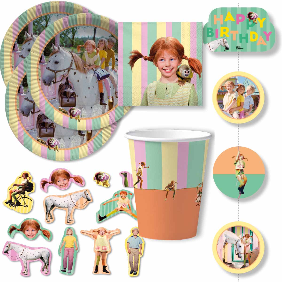 Pippi Langstrumpf Partyset für 10 Kinder mit Hängekette