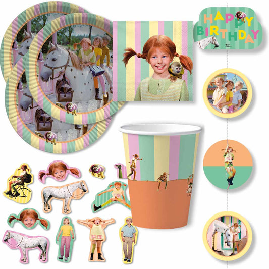 Pippi Langstrumpf Partyset für 10 Kinder mit Hängekette