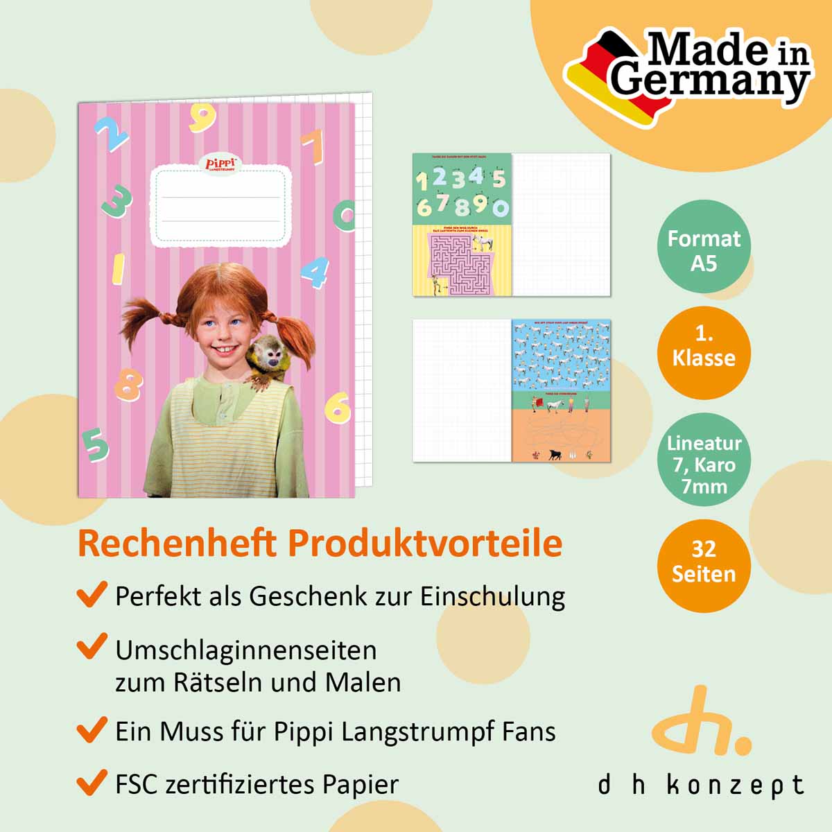 Rechenheft PIPPI LANGSTRUMPF für die Schule