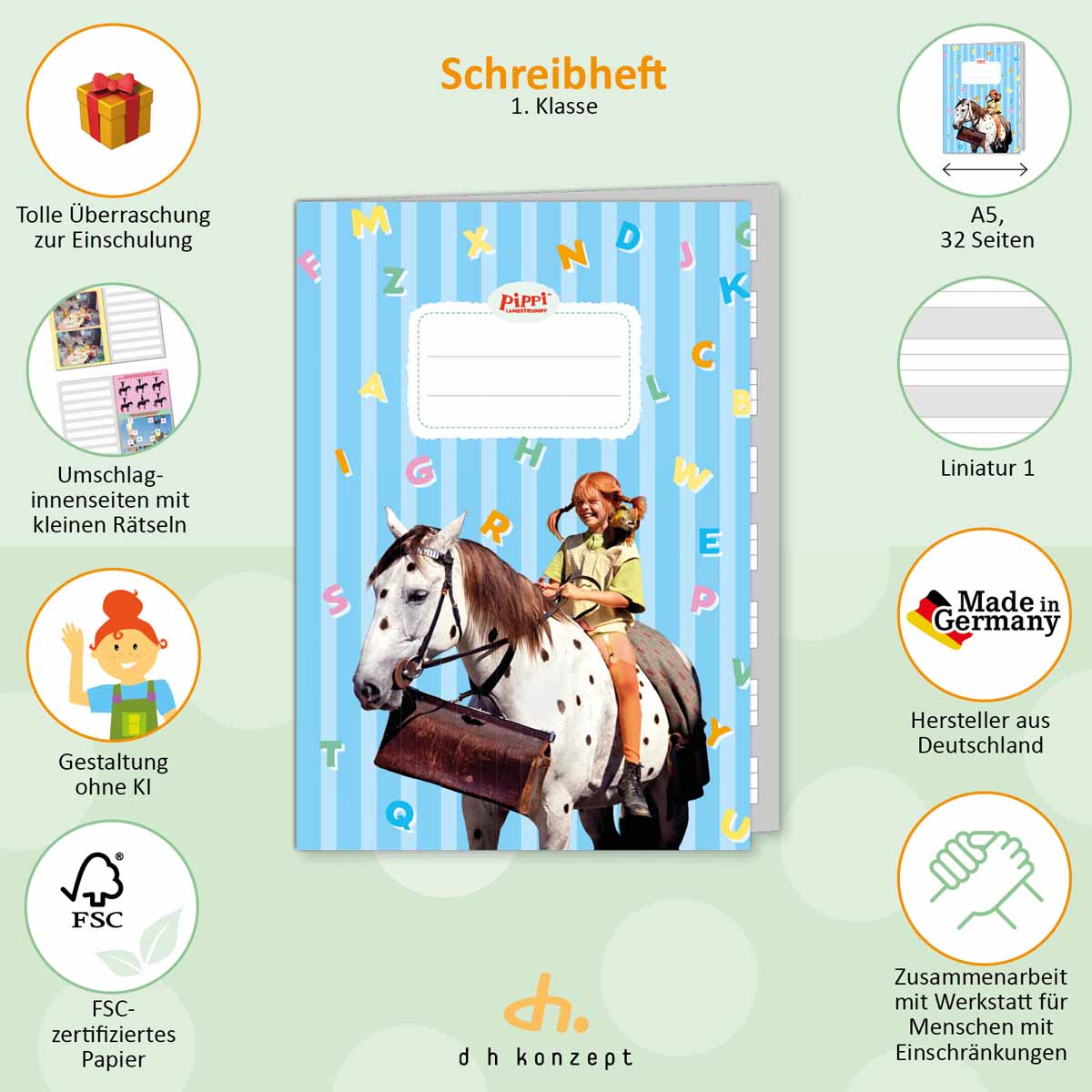 Schreibheft PIPPI LANGSTRUMPF für die Schule