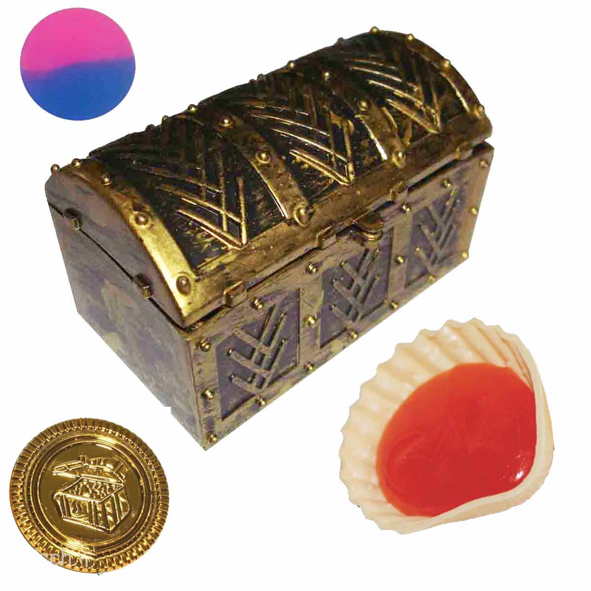 Kleine Schatzkiste 8,5 cm mit Schleckmuschel und Flummi