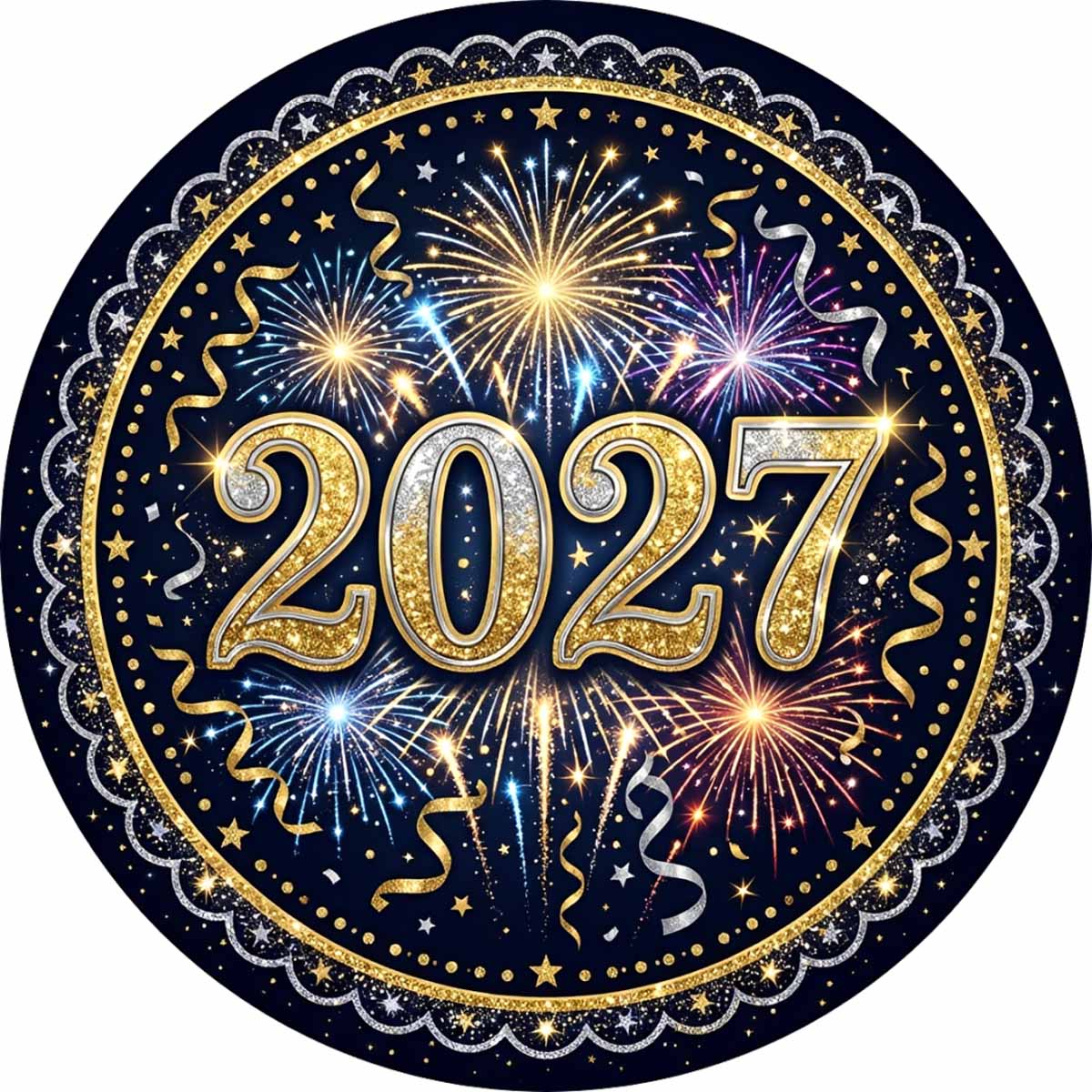 Essbarer Tortenaufleger Silvester "2027" Oblaten- oder Zuckerpapier