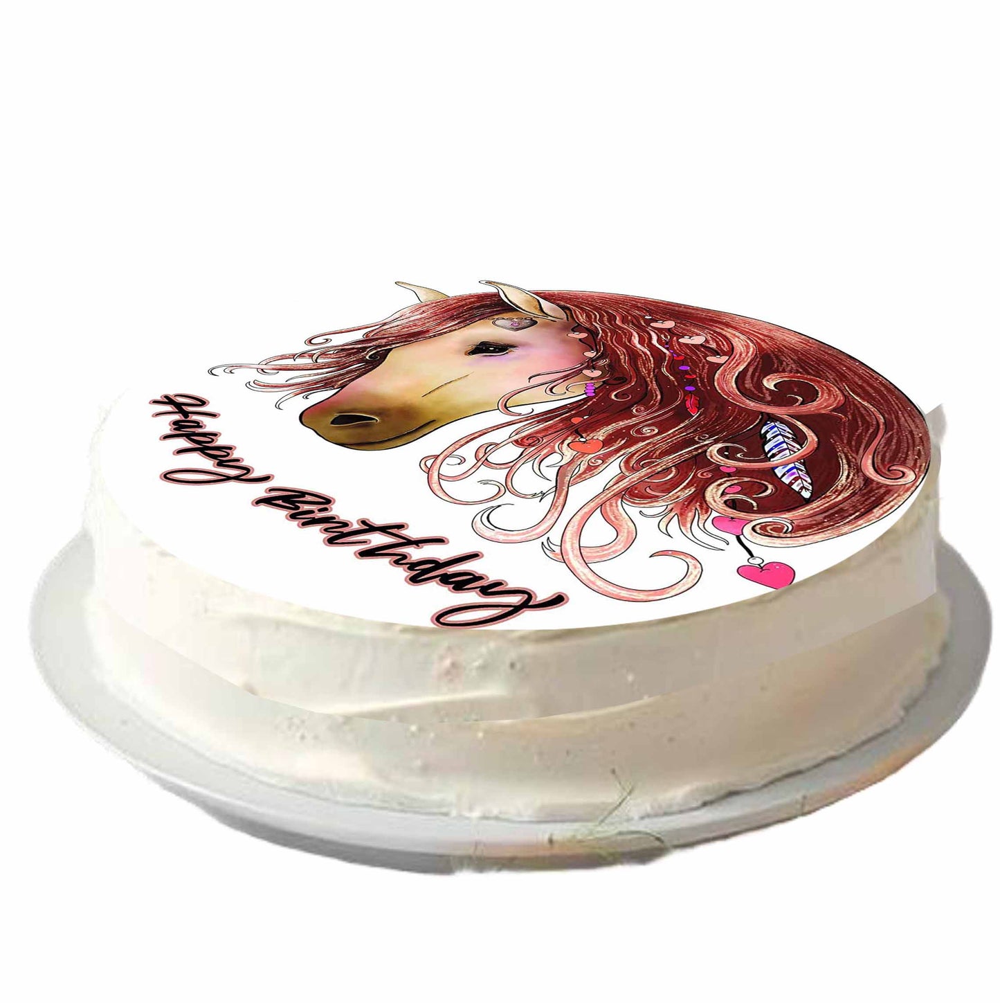 Essbarer Tortenaufleger Pferd Happy Birthday aus Oblaten- oder Zuckerpapier