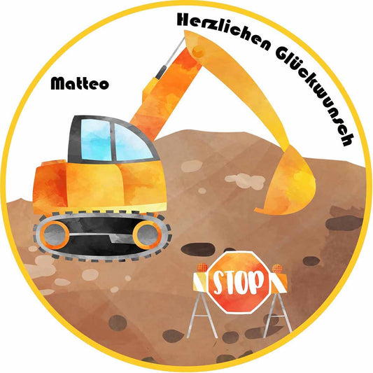 Essbarer Tortenaufleger BAGGER mit WUNSCHTEXT