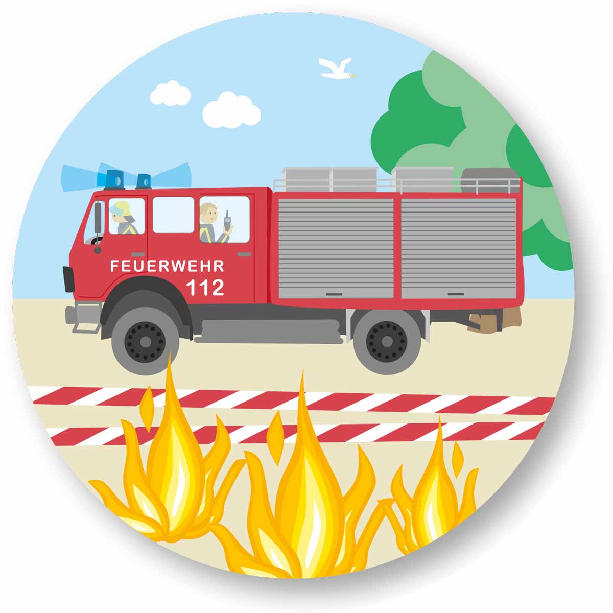Essbarer Tortenaufleger Feuerwehrauto 112 mit roten Kuchenkerzen