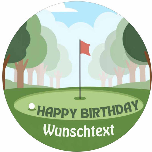Essbarer Tortenaufleger GOLFPLATZ mit WUNSCHTEXT