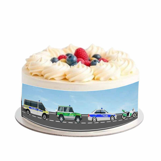 Essbares Tortenband Polizeifahrzeuge 4 Streifen