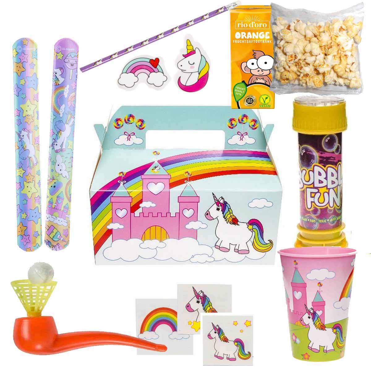Gefüllte Wundertütenbox Einhorn deluxe 10-teilig