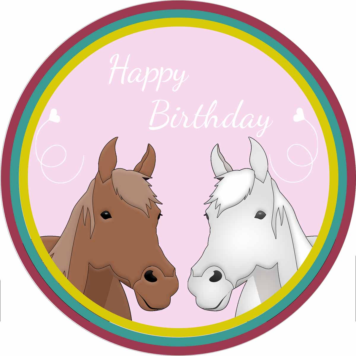 Essbarer Tortenaufleger Pferdeköpfe Happy Birthday Oblaten- oder Zuckerpapier