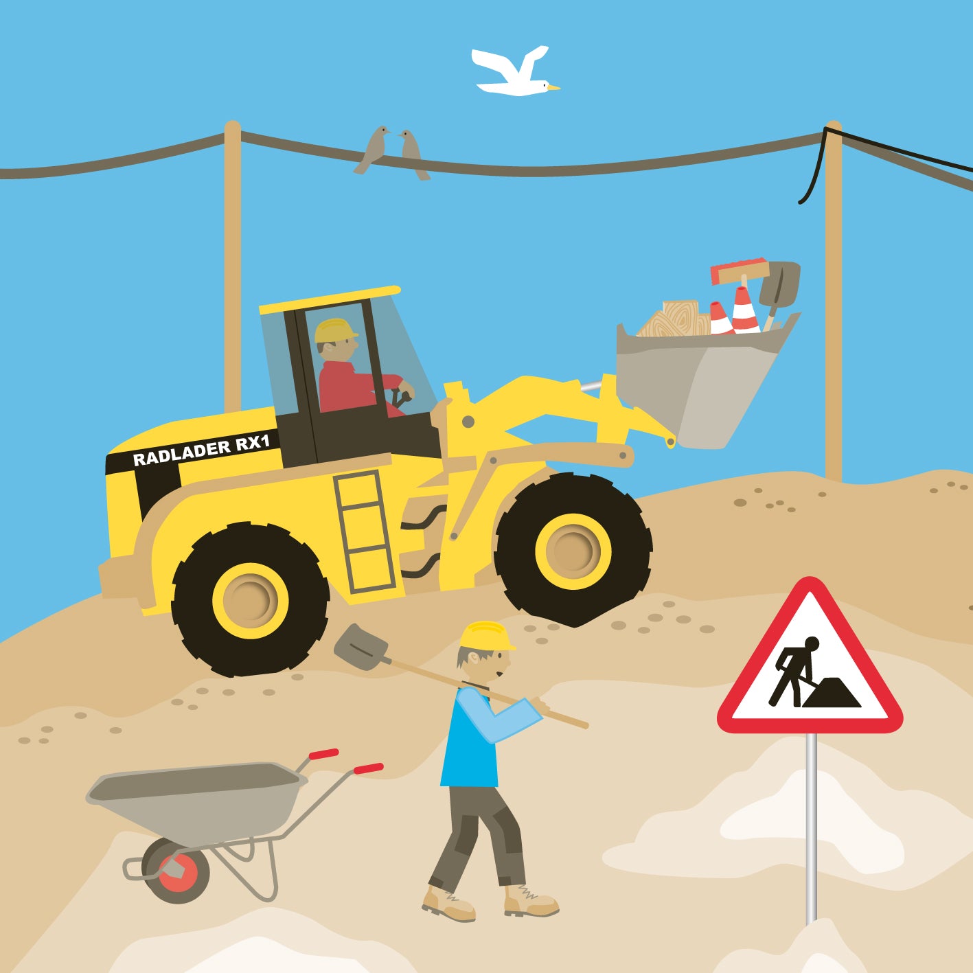 Baustellen Partyset für 10 Kinder mit Sticker Vorsicht Baustelle