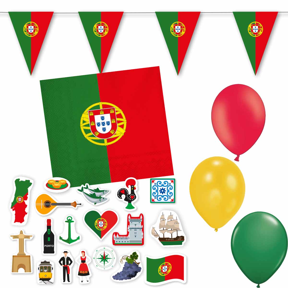 Dekoset Portugal Servietten, Wimpelkette, Konfetti und Ballons
