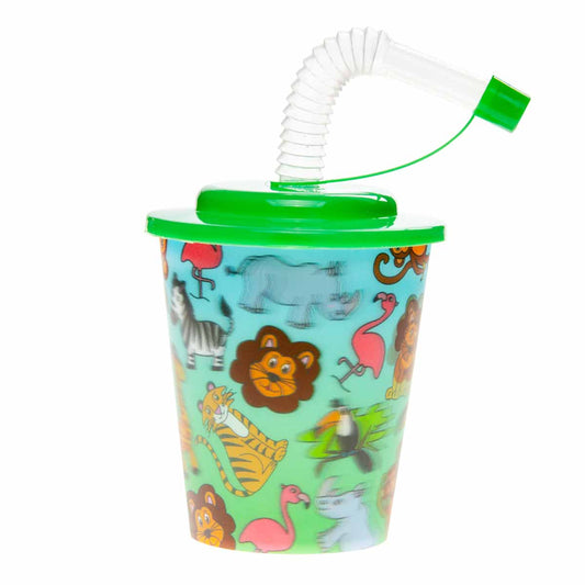 3D Dschungel-Becher mit mit Trinkhalm und Deckel