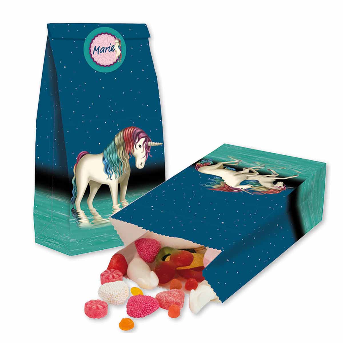 Einhorn Partytüten Lunabelle aus Papier mit Sticker 8 Stück