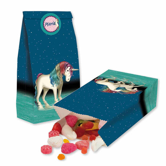 Einhorn Partytüten Lunabelle aus Papier mit Sticker 8 Stück