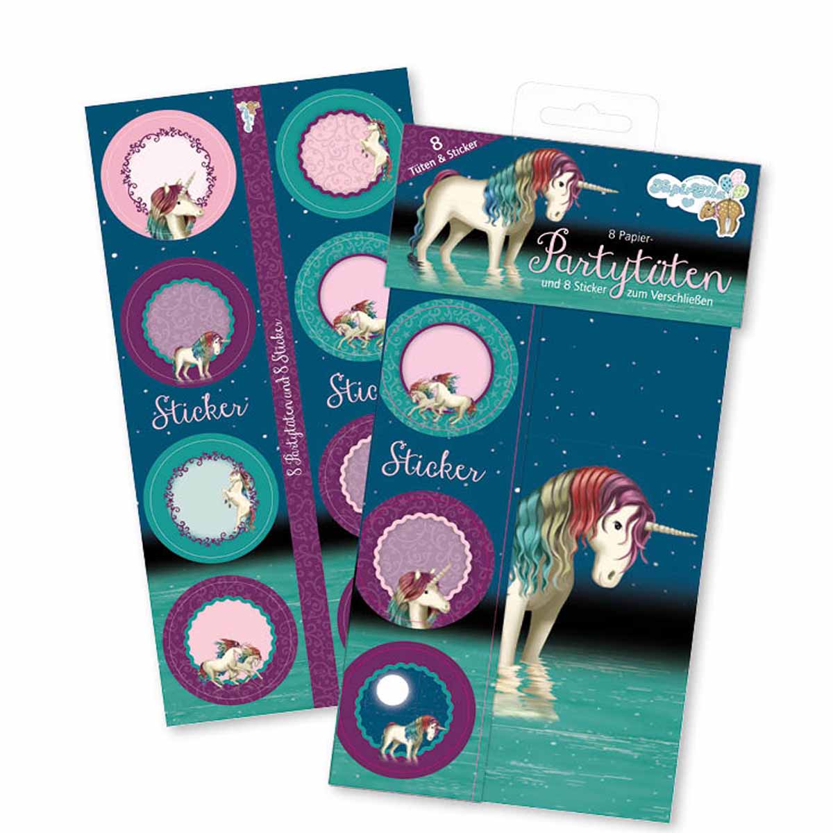 Einhorn Partytüten Lunabelle aus Papier mit Sticker 8 Stück