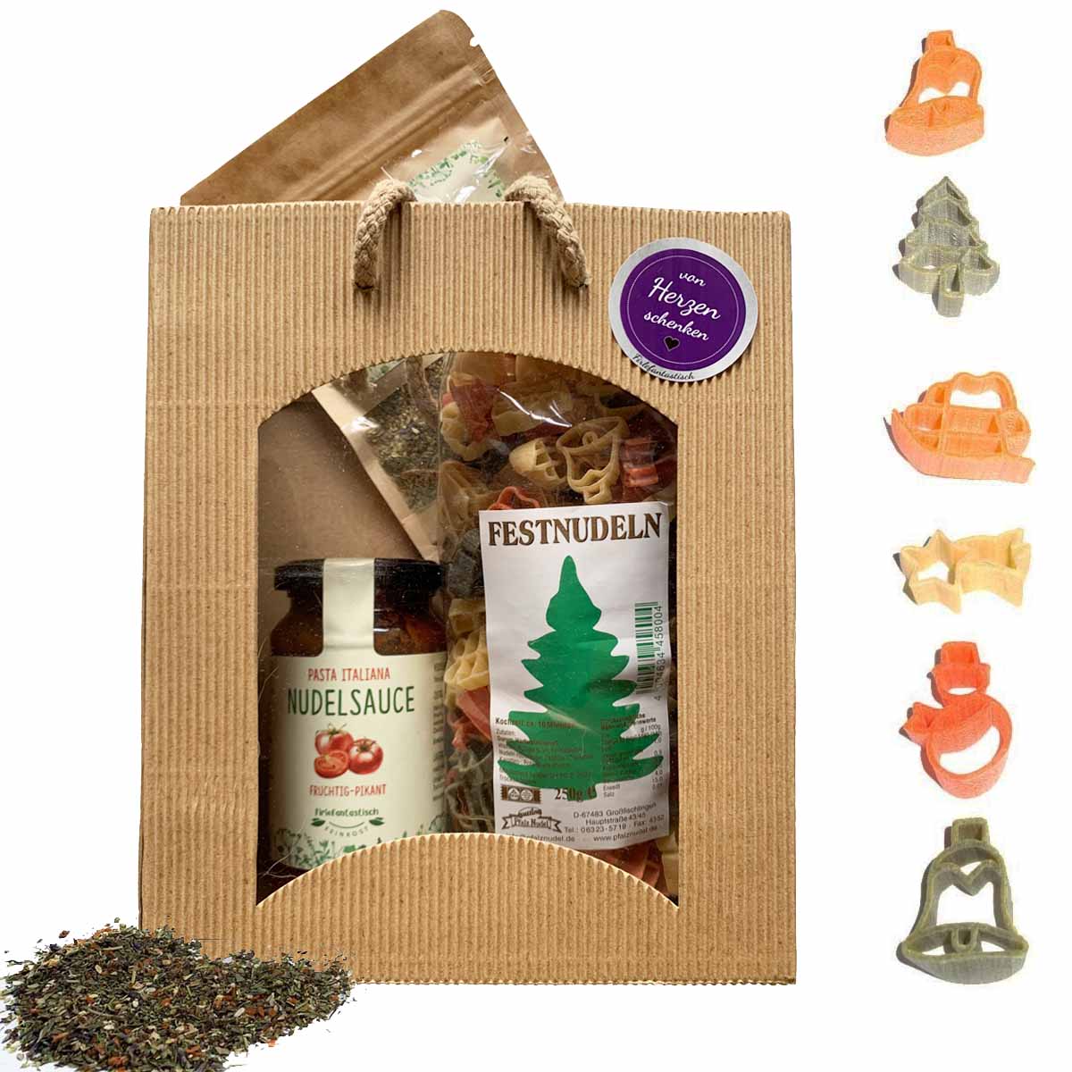 Feinkost-Set Weihnachten mit Nudeln, Sauce und Kräutermix