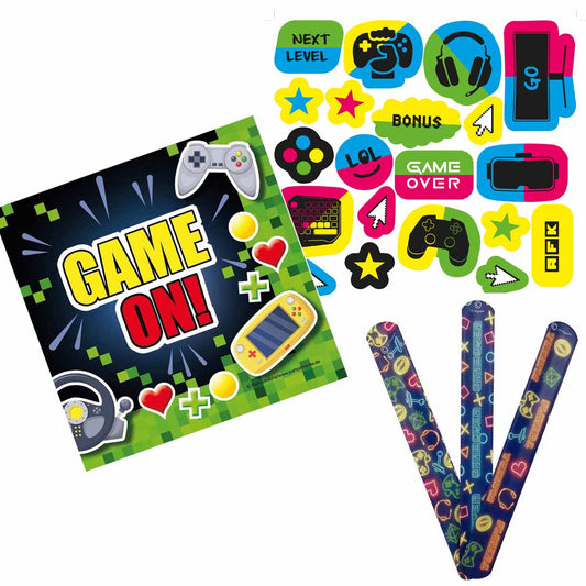 Gaming-Set mit Servietten, Konfetti und 8 Gamer-Schnapparmbänder