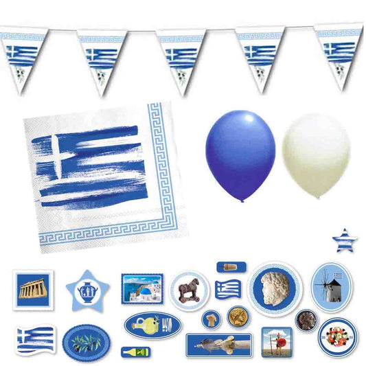Dekoset Griechenland Servietten, Wimpelkette, Konfetti, Ballons