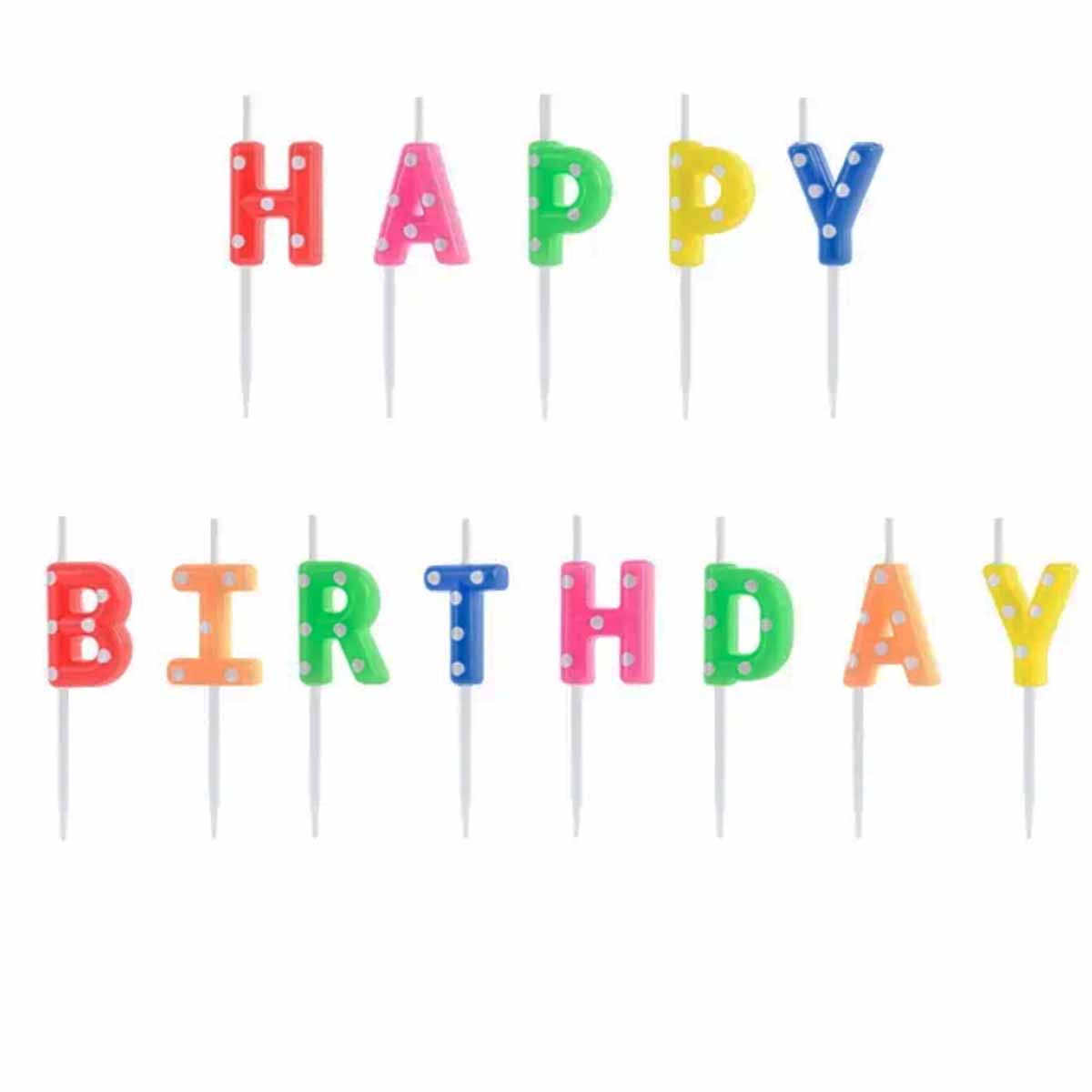Kuchenkerzen Happy Birthday Bunt 13tlg.