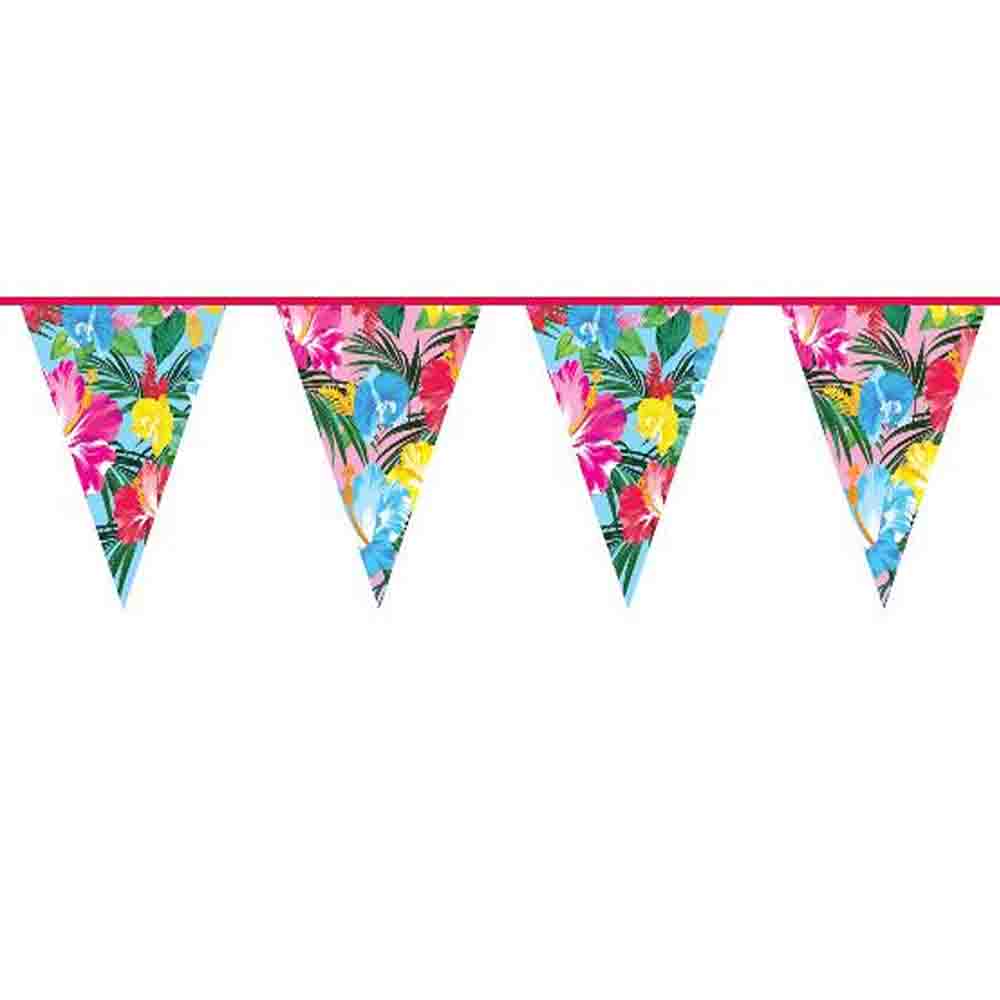 Hawaiianische Wimpelkette Mit Blumen-Lei-Motiven – 3 Meter Lang, Bunt – Deko Für Sommer-Party, Strand & Luau