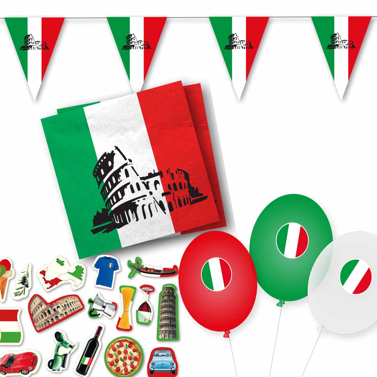Dekoset Italien Servietten, Wimpelkette, Konfetti, Ballons