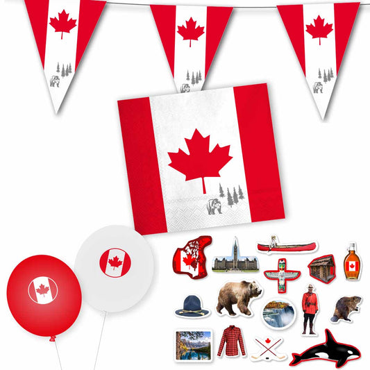 Dekoset Kanada Servietten, Wimpelkette, Konfetti, Ballons