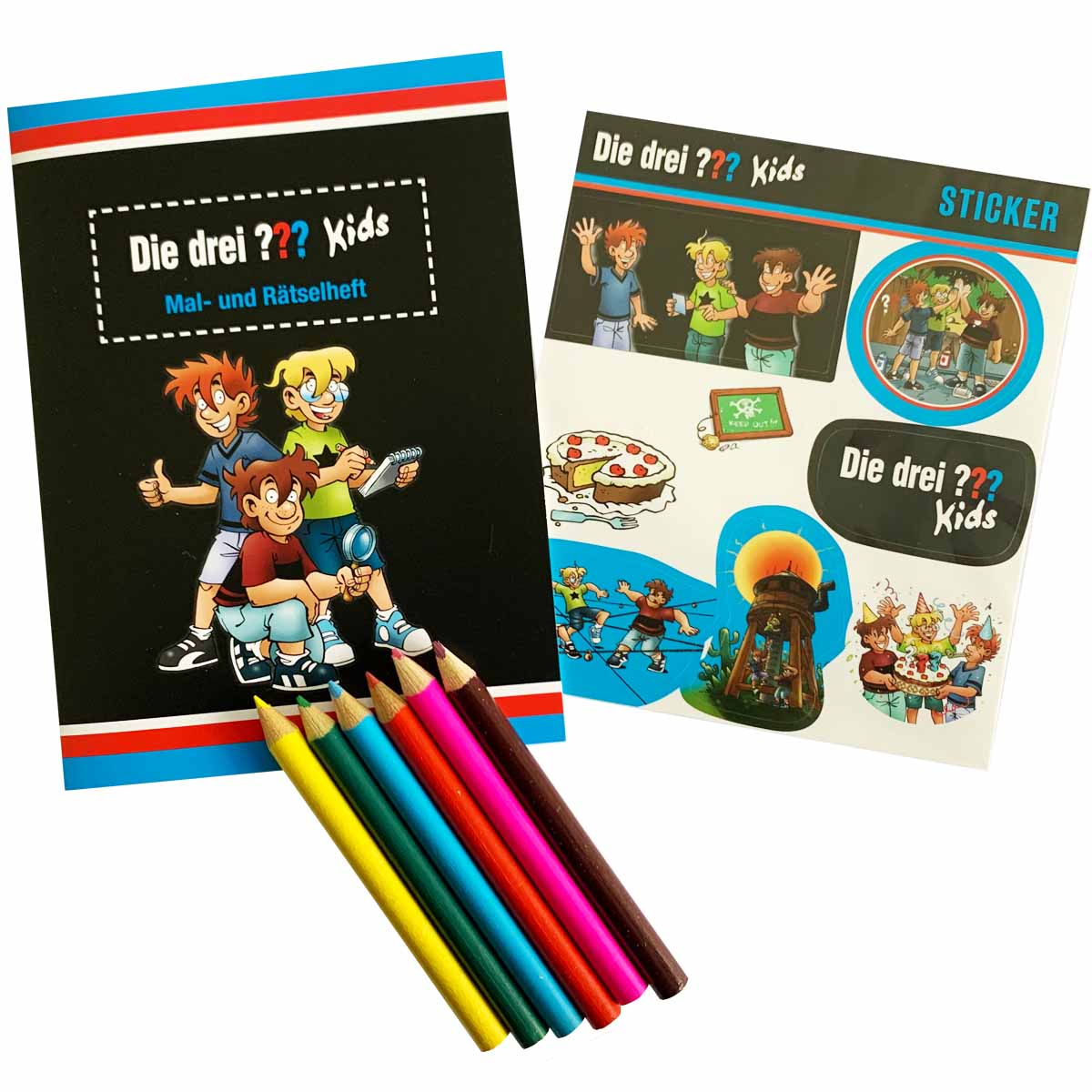Die Drei ??? Kids Mitgebselset Rätselheft + Sticker + Buntstifte