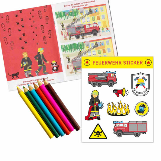 Feuerwehr Mitgebselset Rätselheft + Sticker + Buntstifte