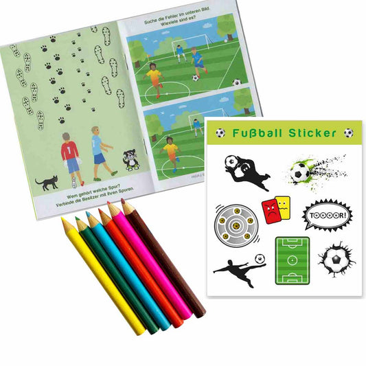 Fußball Mitgebselset Rätselheft + Sticker + Buntstifte