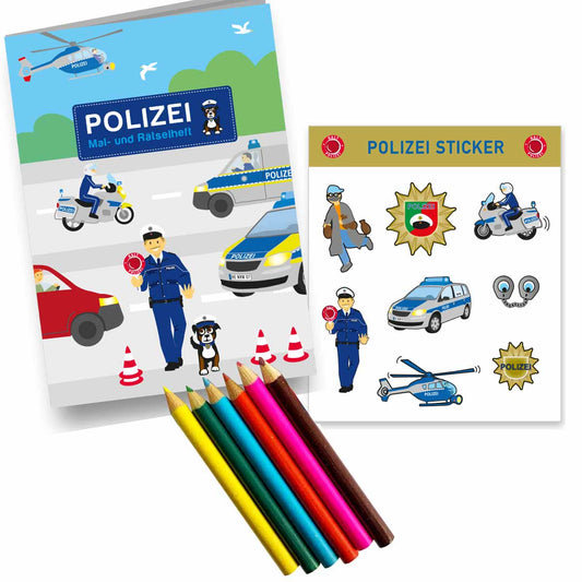 Polizei Mitgebselset Rätselheft + Sticker + Buntstifte