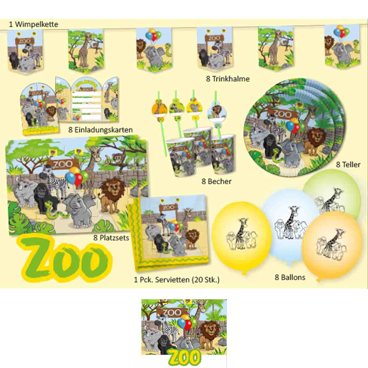 Partybox Zoo mit 69 Teilen – Firlefantastisch Der Partyshop