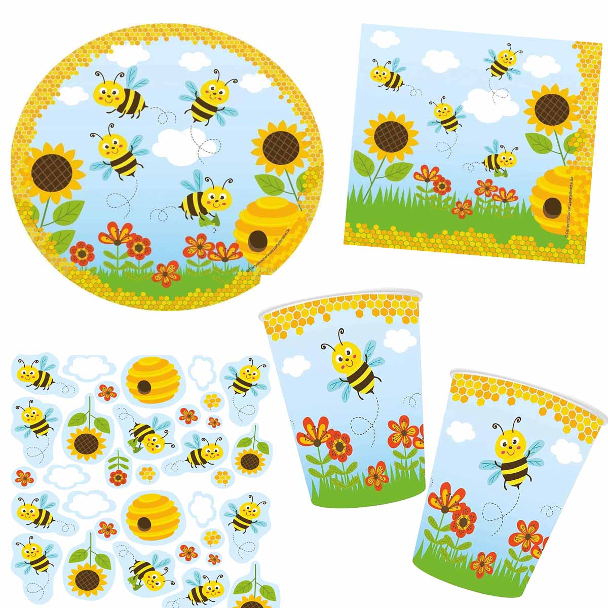 Partyset Biene mit Teller, Becher, Servietten, Konfetti
