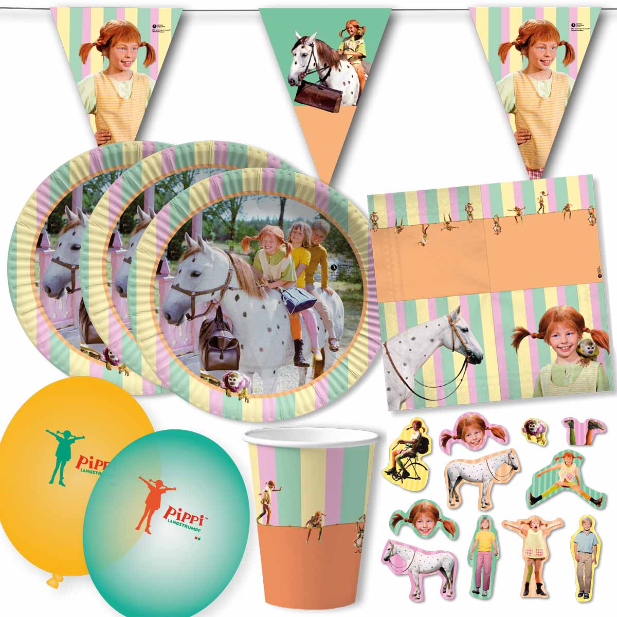 Pippi Langstrumpf Partyset für 10 Kinder