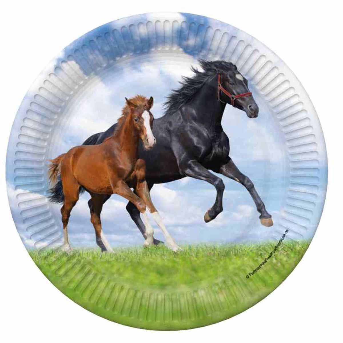 Pferd mit Fohlen Teller 8 Stück