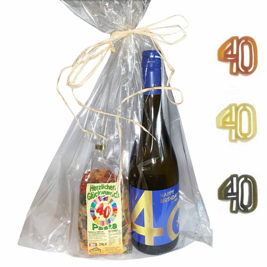 Präsent-Tüte 40. Geburtstag mit Wein und Nudeln