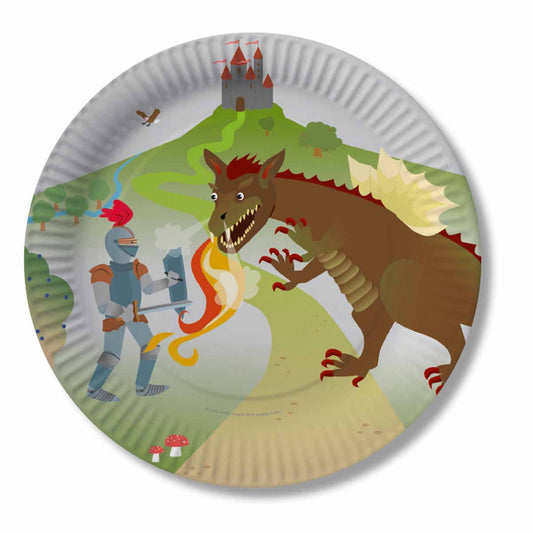 Drache mit Ritter Teller 8 Stück