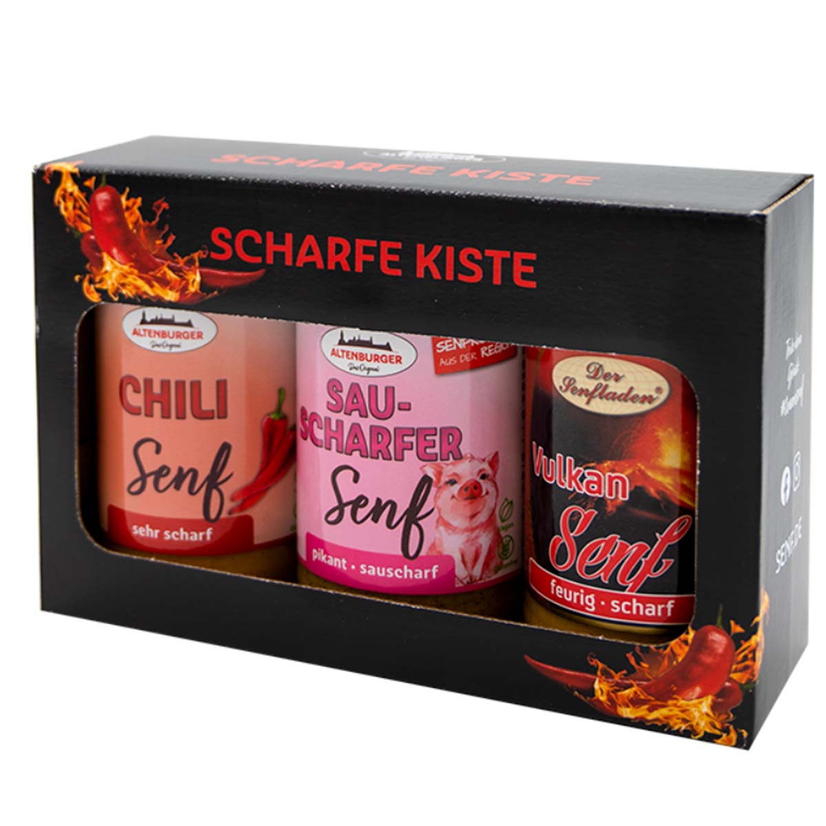 Senf Geschenkset  Scharfe Kiste mit 3 Senfsorten